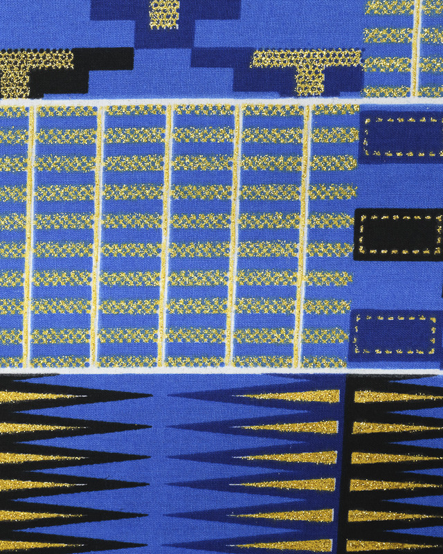 Tissu Wax Lurex Graphique Bleu Et Jaune - Maison Klem